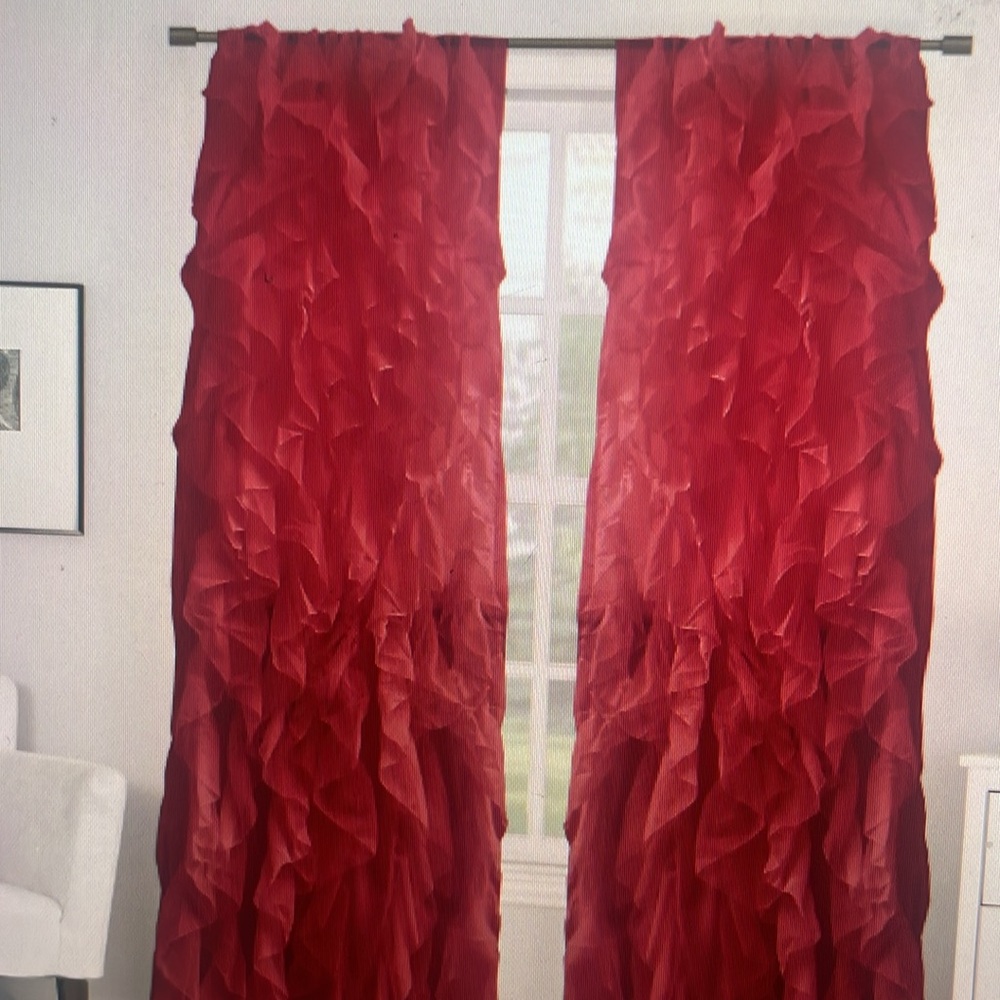 New Sweet Home Collection 2pk Window Panel SheerRuffled Waterfall Burgundy